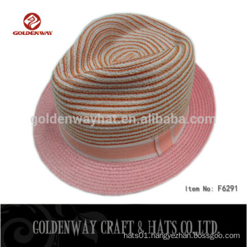 hot sale lady fedora hats pink beautiful 2015 design natural straw hat